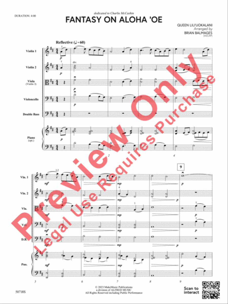 Fantasy on Aloha 'Oe String Orchestra scores gallery preview page 4