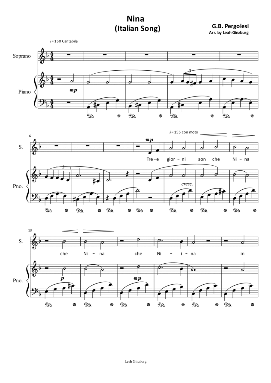 Nina by G.B. Pergolesi (Italian Song) Voice scores gallery preview page 1