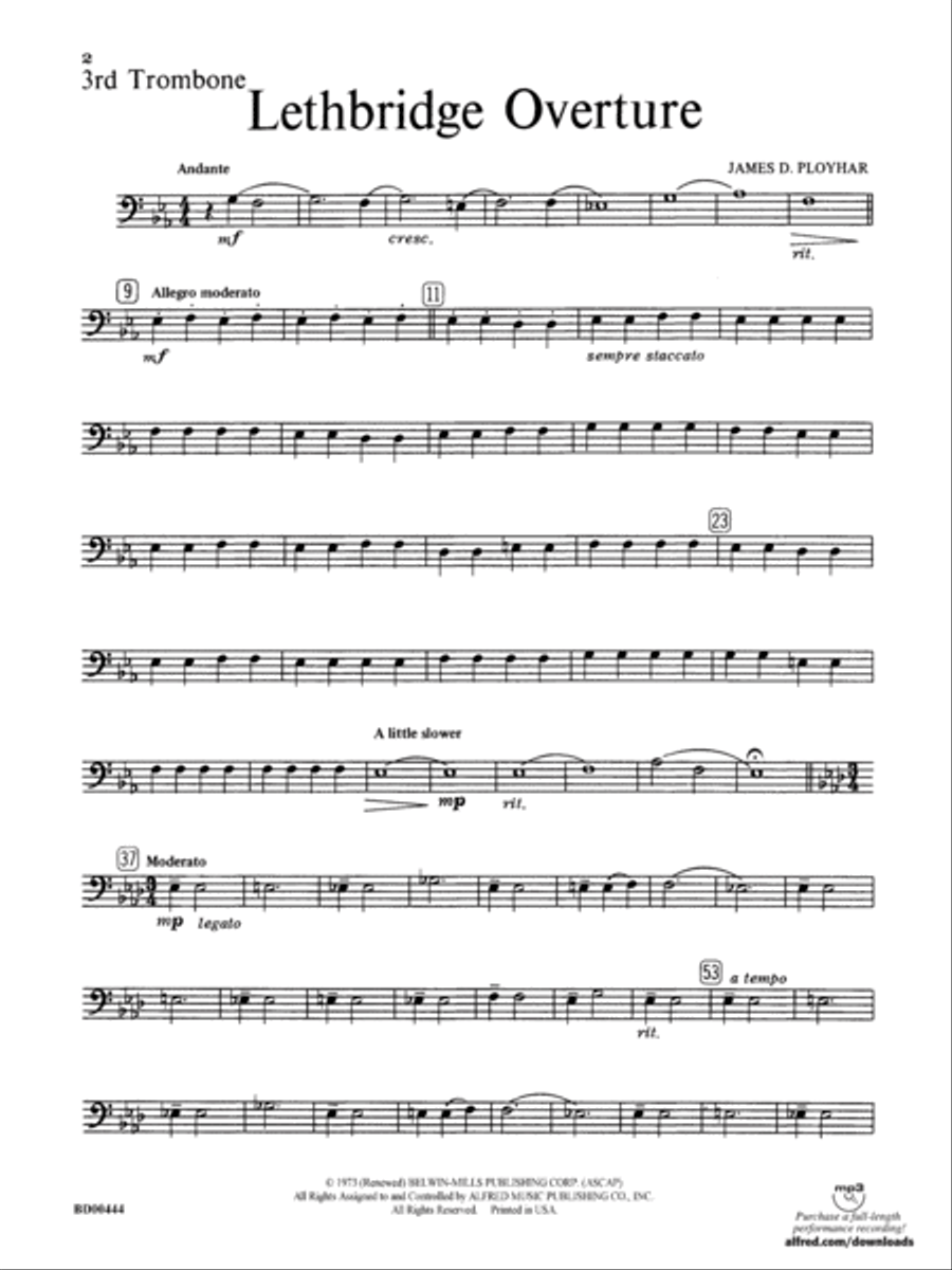 Lethbridge Overture: 3rd Trombone Concert Band scores gallery preview page 1