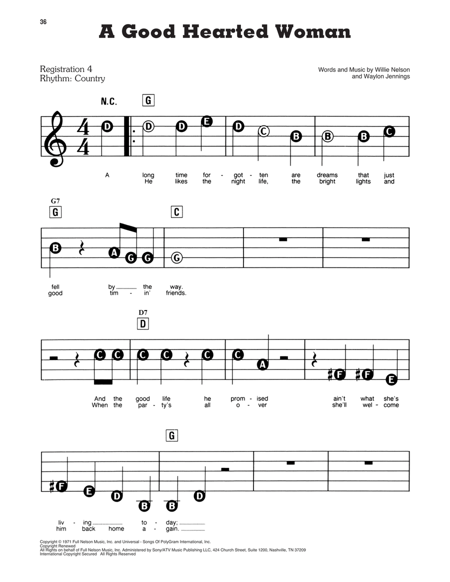 A Good Hearted Woman Electronic Keyboard scores gallery preview page 1