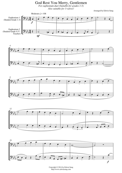 God Rest You Merry, Gentlemen (for euphonium duet (bass clef, 3 or 4 valved), suitable for grades 1- image number null