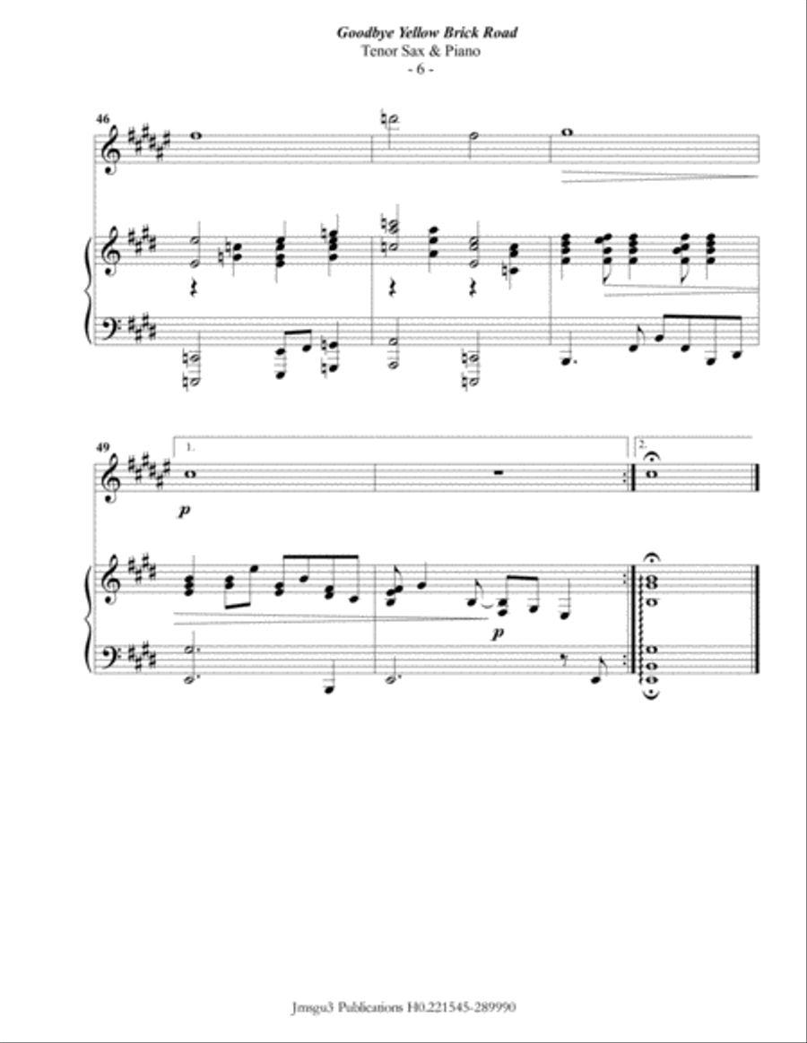 Goodbye Yellow Brick Road Tenor Saxophone scores gallery preview page 6