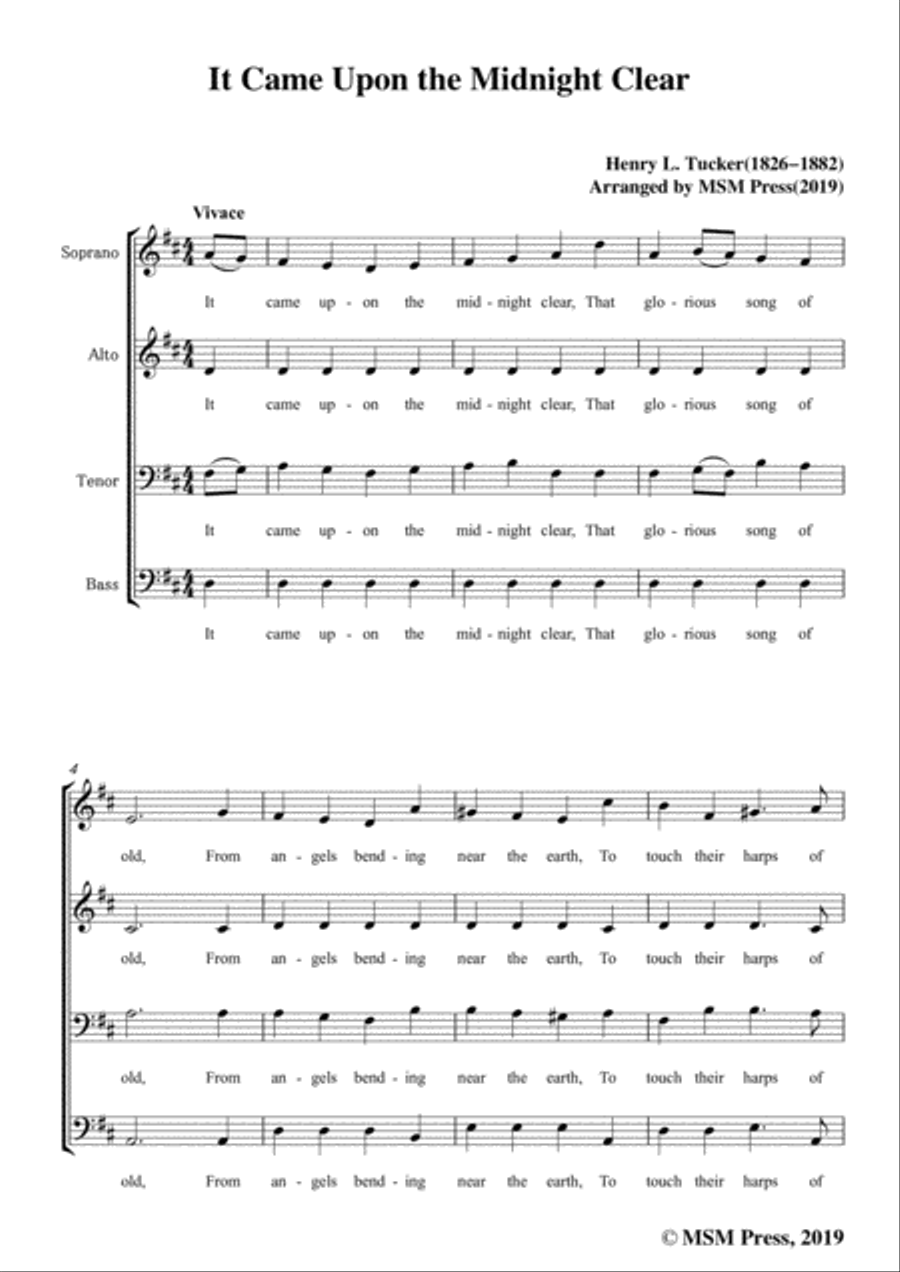 Tucker-It Came Upon the Midnight Clear,in D Major,for A Cappella 4-Part scores gallery preview page 3