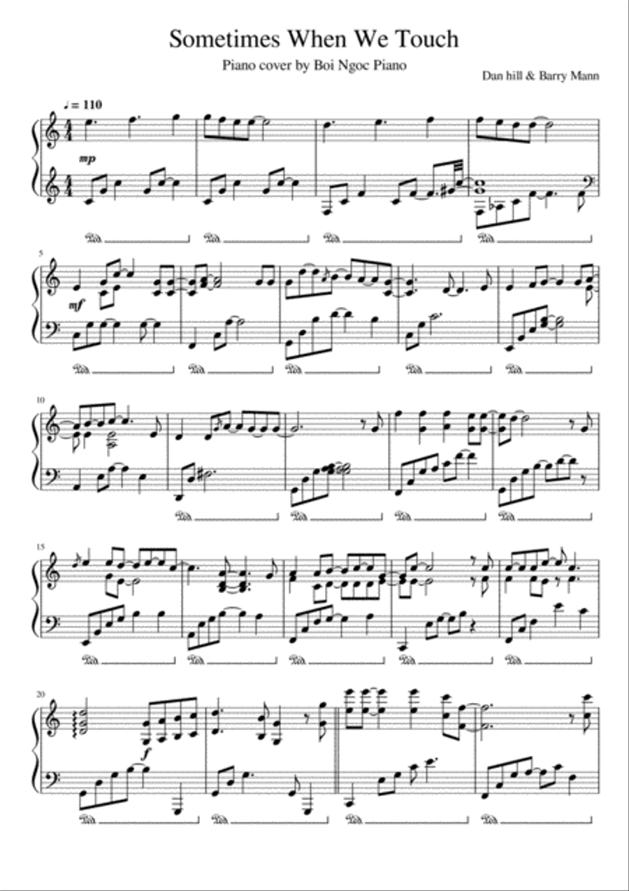 Sometimes When We Touch Piano Solo scores gallery preview page 1
