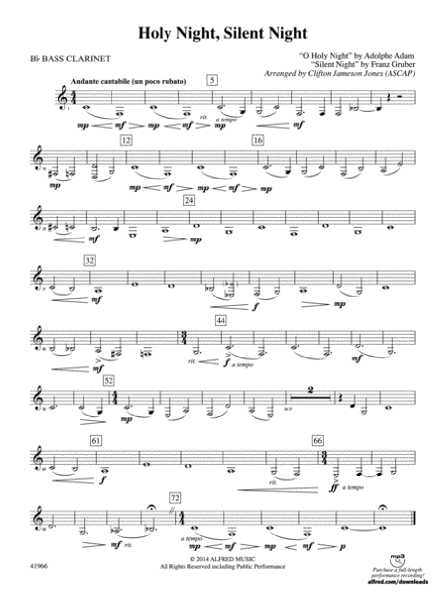 Book cover for Holy Night, Silent Night: B-flat Bass Clarinet