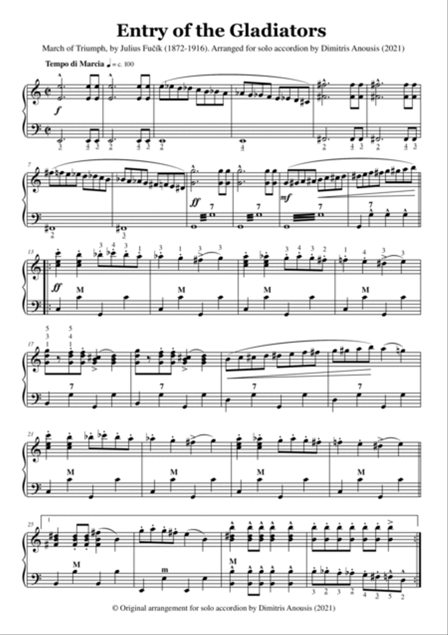 Entry of the Gladiators (Einzug der Gladiatoren) - Amazing solo accordion arrangement Accordion scores gallery preview page 3