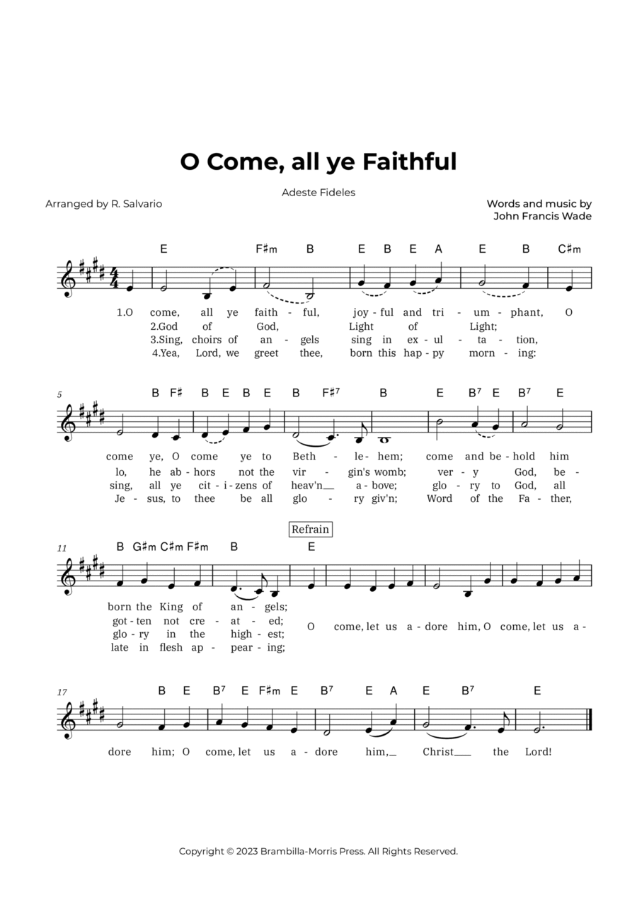 O Come, all ye Faithful - Adeste Fideles (Key of E Major) O Come, all ye Faithful - Adeste Fideles (Key of E Major) Piano scores gallery preview page 1