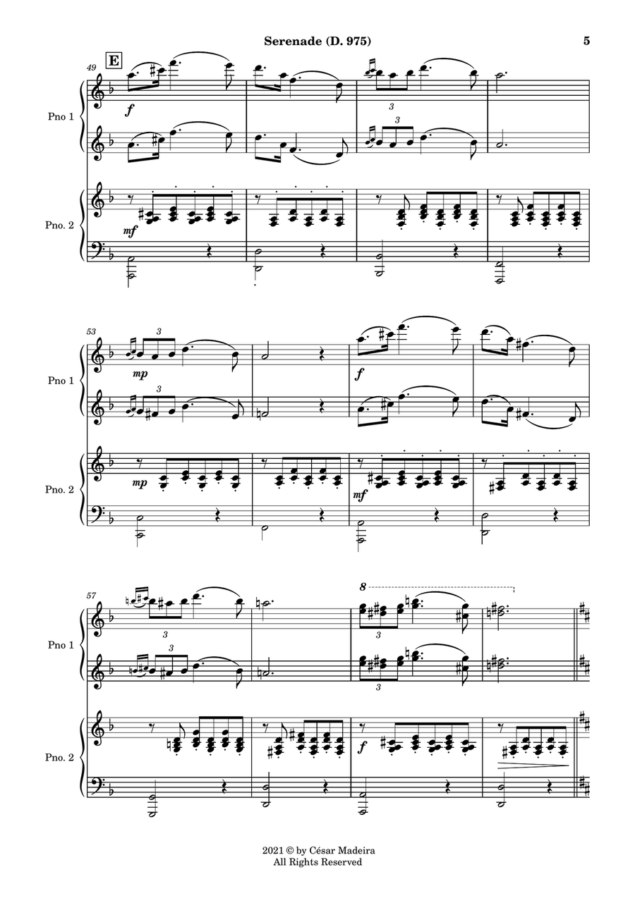 Serenade (D.975) by Schubert - Piano Four Hands (Full Score and Parts) 1 Piano, 4-Hands scores gallery preview page 6