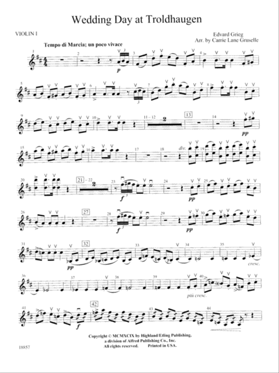 Wedding Day at Troldhaugen: 1st Violin String Orchestra scores gallery preview page 1