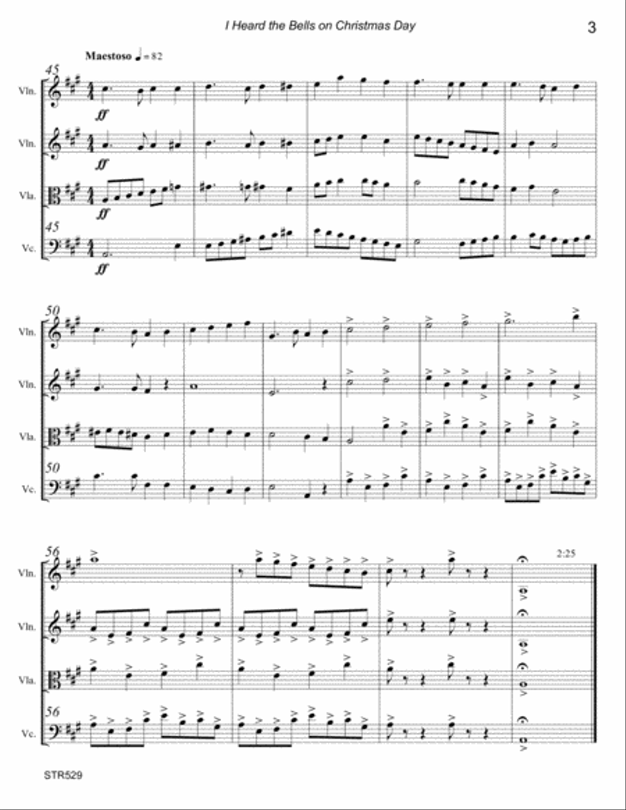 I HEARD THE BELLS ON CHRISTMAS DAY - unaccompanied STRING QUARTET (Grade 3+) A Cappella scores gallery preview page 3