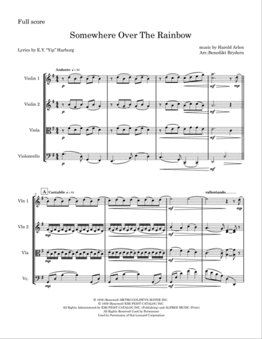 Over The Rainbow (from The Wizard Of Oz) String Quartet scores gallery preview page 1