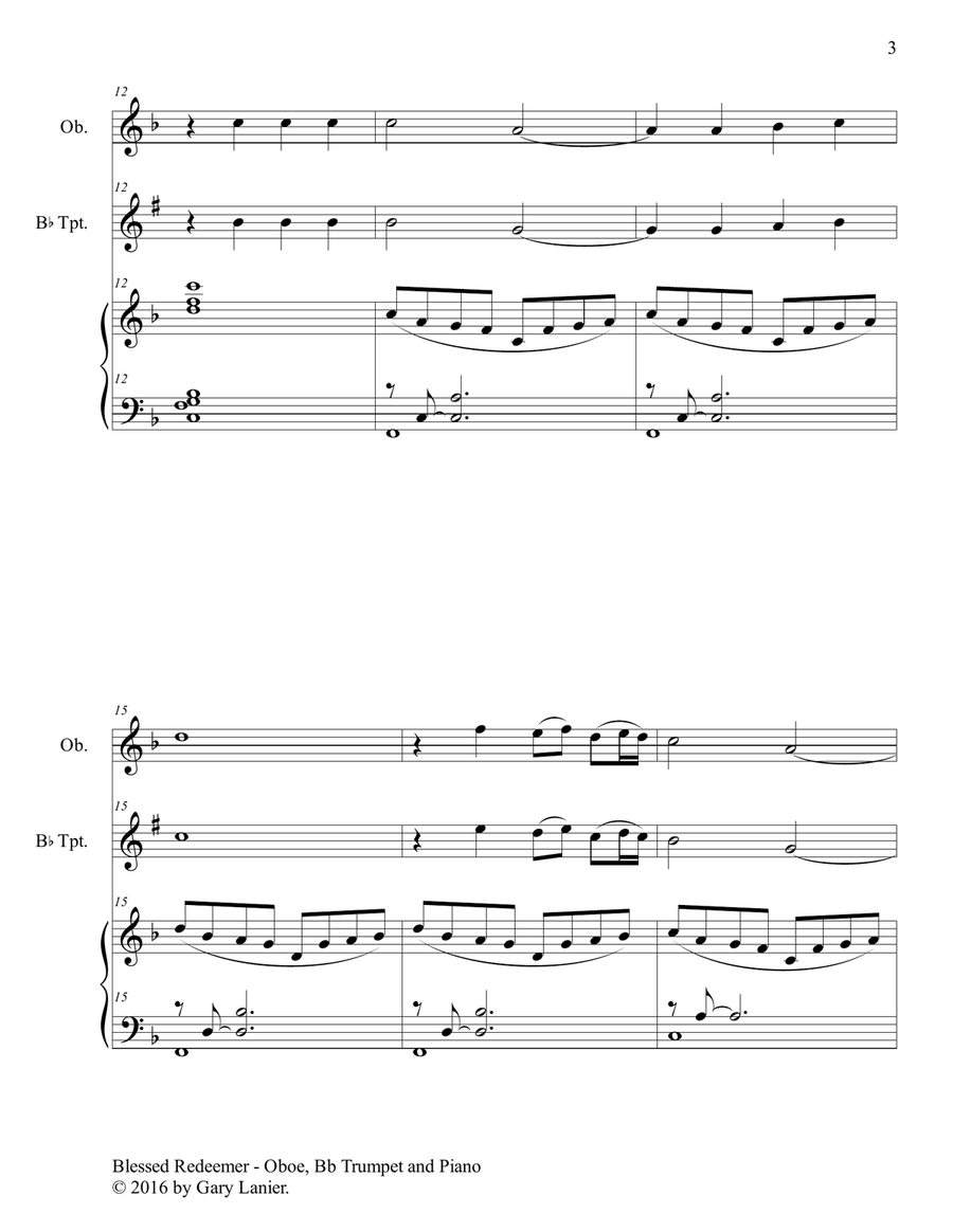 BLESSED REDEEMER(Trio – Oboe, Bb Trumpet & Piano with Score/Parts) Trumpet Duet scores gallery preview page 4