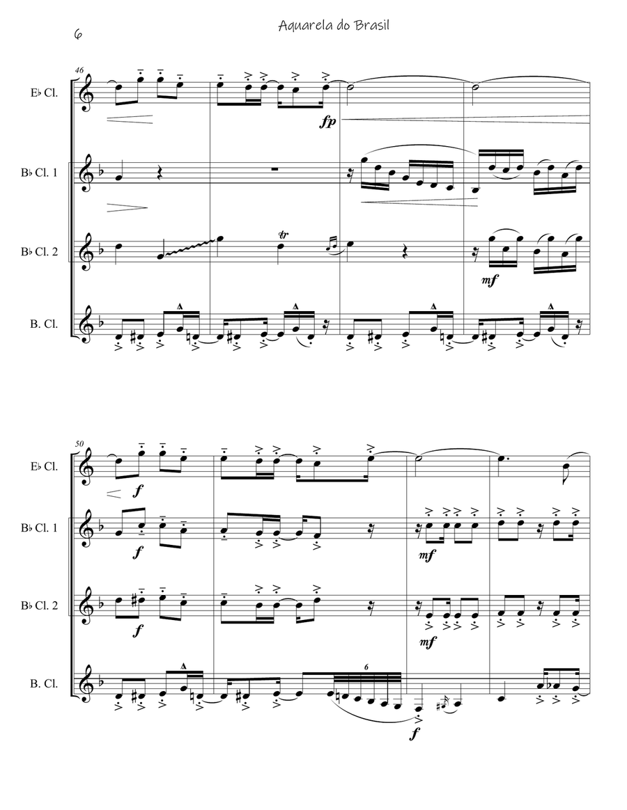 Aquarela Brasileira (aquarela Do Brasil) (brasil) Clarinet Quartet scores gallery preview page 6