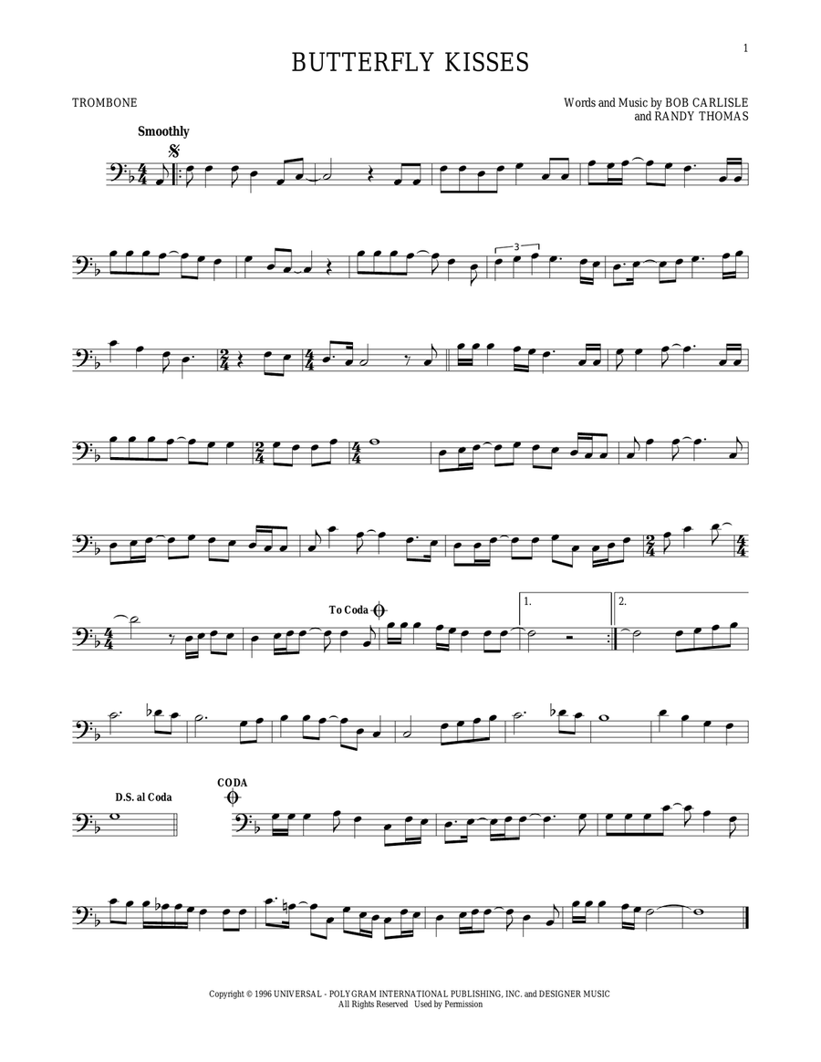 Butterfly Kisses Trombone Solo scores gallery preview page 1