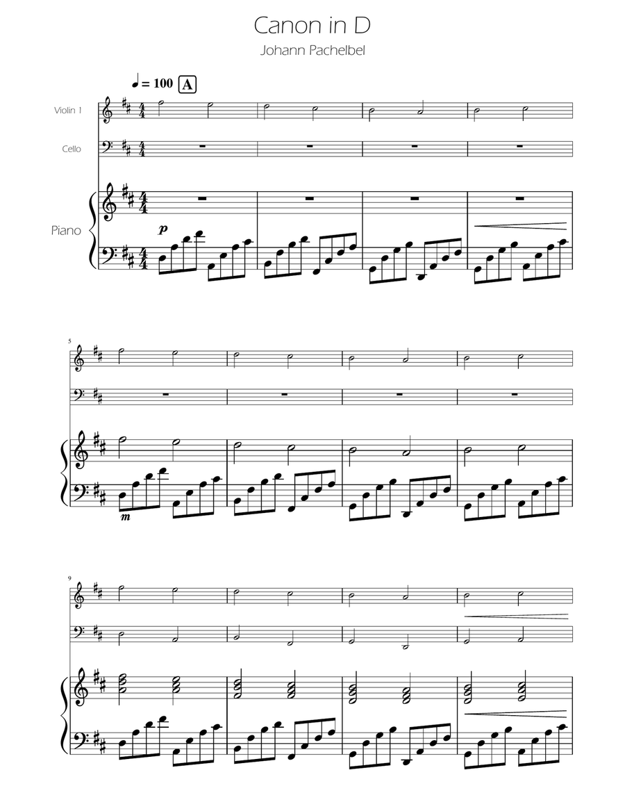 Canon in D - Violin and Cello Duet Piano Trio scores gallery preview page 1