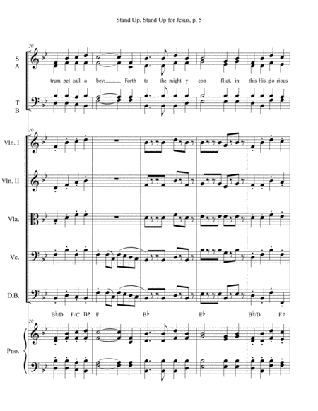 Stand Up, Stand Up for Jesus for SATB Choir, String Quintet and Piano image number null
