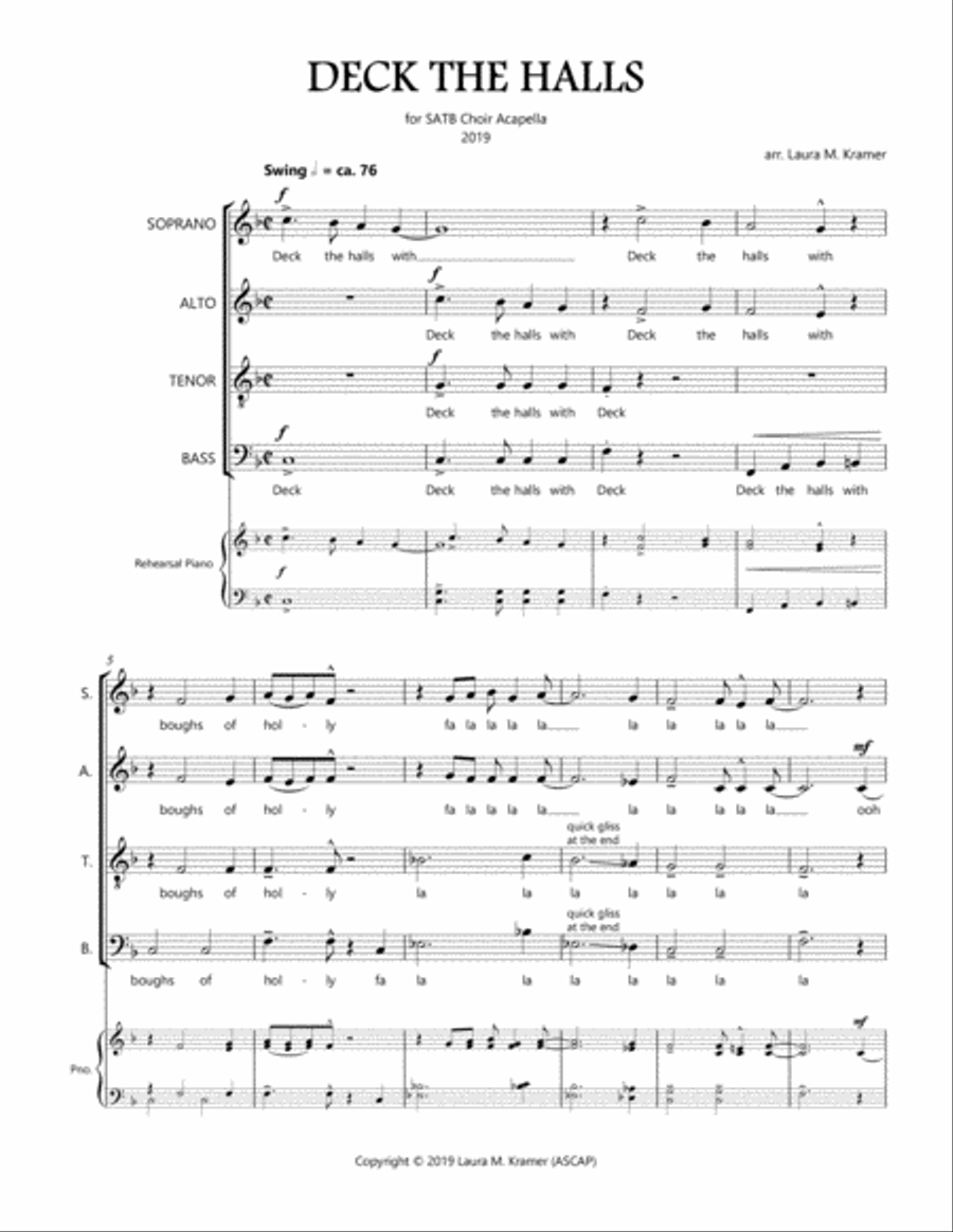 Deck the Halls for SATB Choir Acapella 4-Part scores gallery preview page 3