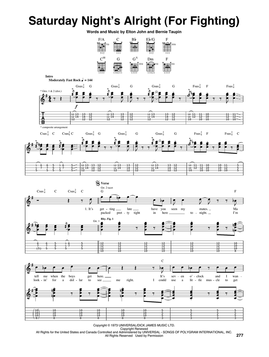 Saturday Night's Alright (For Fighting) Acoustic Guitar scores gallery preview page 1