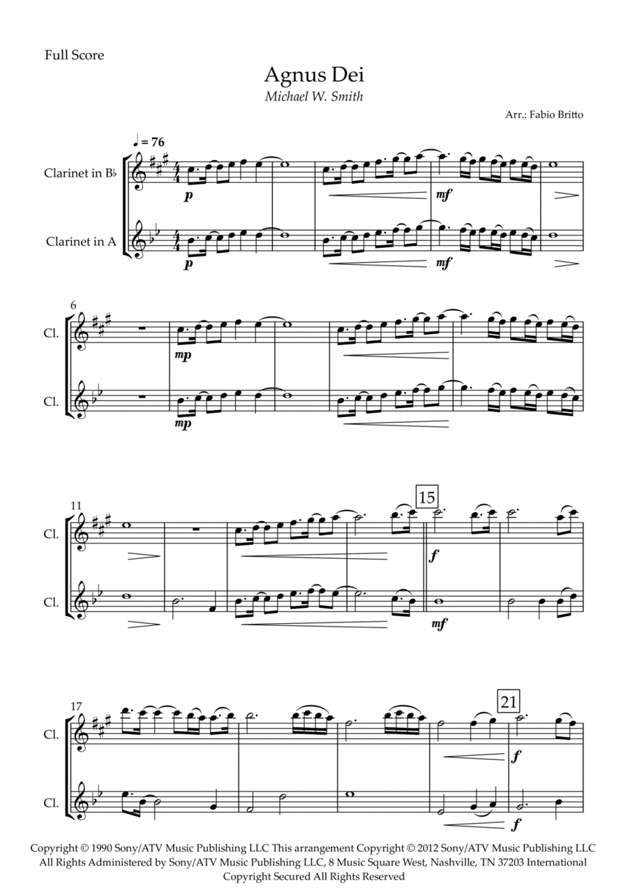 Agnus Dei Clarinet Duet scores gallery preview page 1