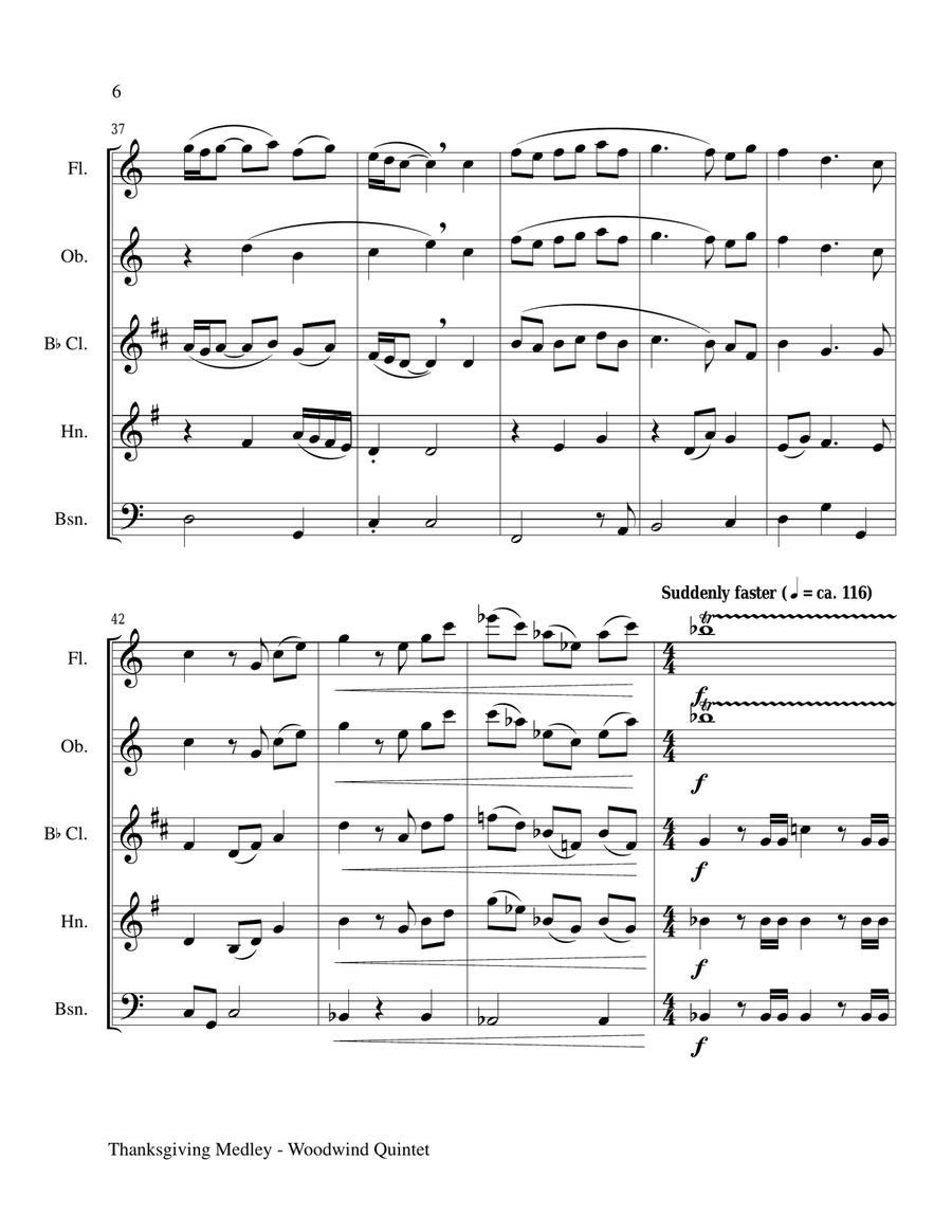 THANKSGIVING MEDLEY (Woodwind Quintet Score and Instrument Parts) Woodwind Quintet scores gallery preview page 6