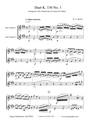 Book cover for Mozart: Duet K. 156 No. 1 for Alto Clarinet Duo