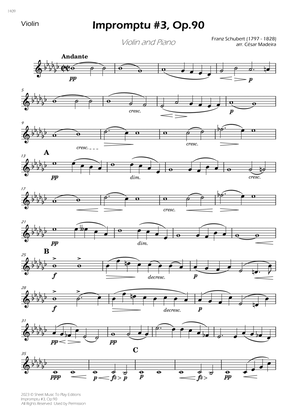 Impromptu No.3, Op.90 - Violin and Piano (Individual Parts)