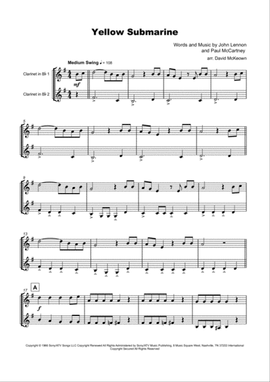 Yellow Submarine Clarinet Duet scores gallery preview page 2