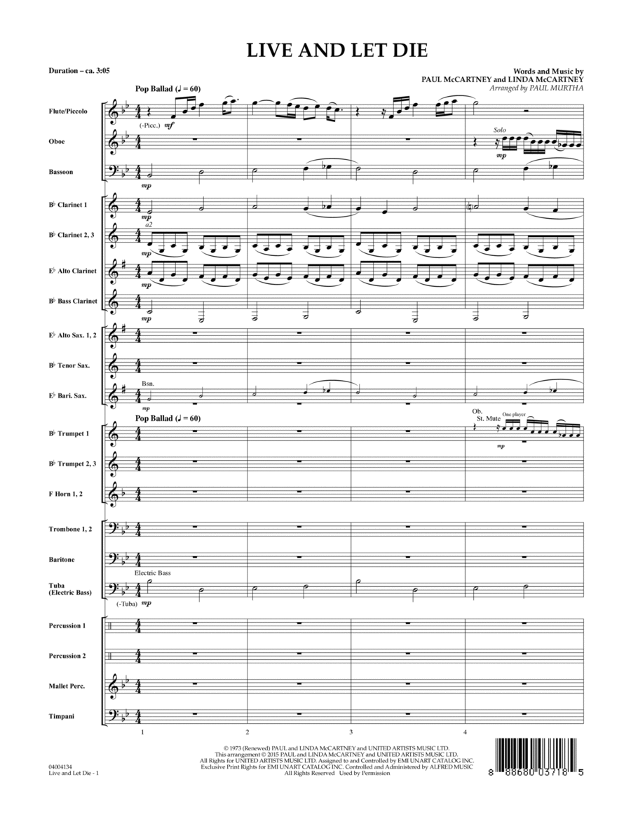 Live and Let Die - Conductor Score (Full Score) Concert Band scores gallery preview page 1