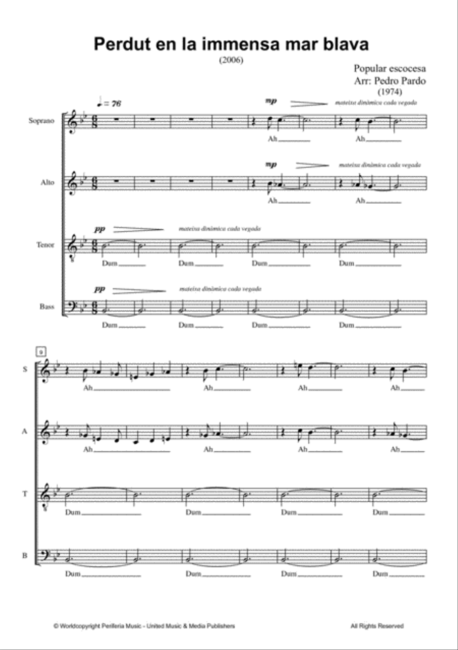 Perdut en la immensa mar blava for Mixed Choir (SATB) 4-Part scores gallery preview page 2