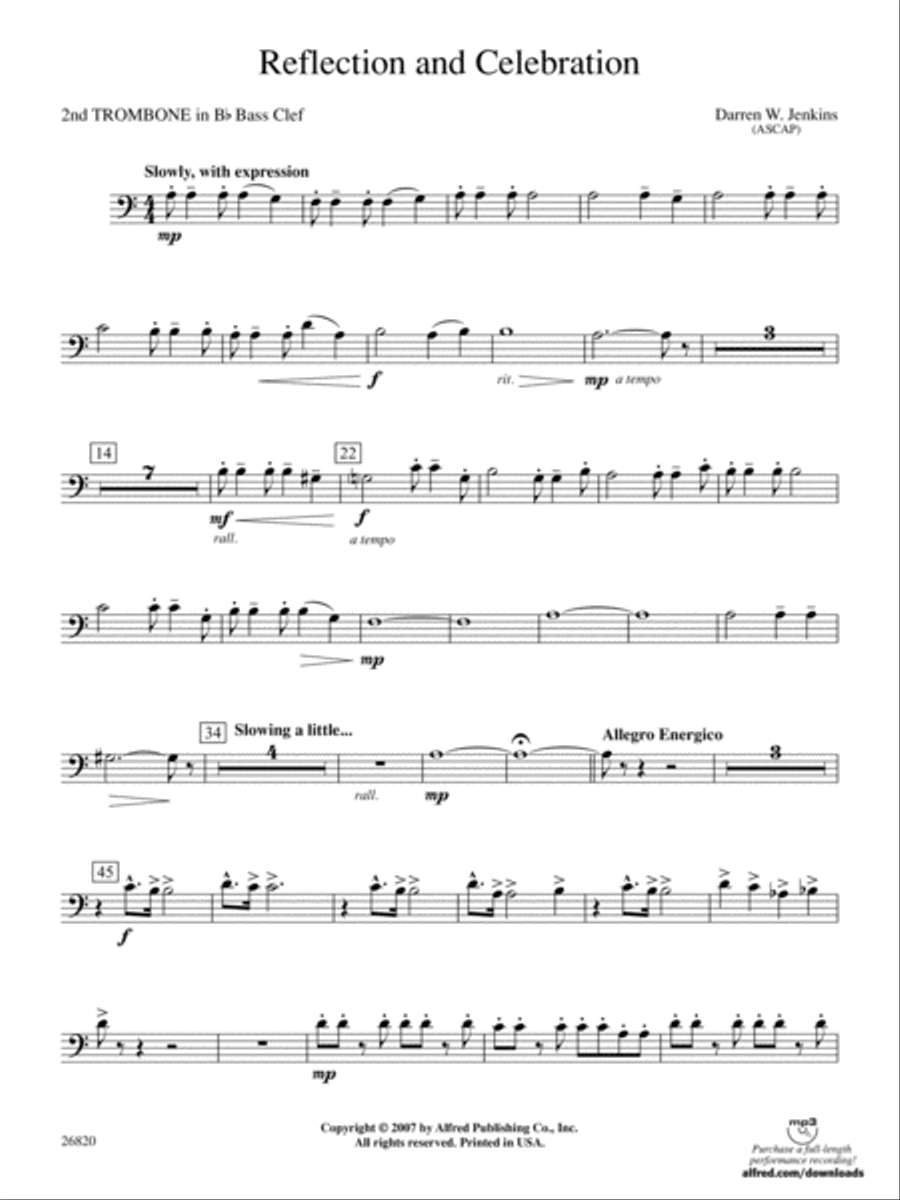 Reflection and Celebration: (World Part) 2nd B-flat Trombone B.C. Concert Band scores gallery preview page 1