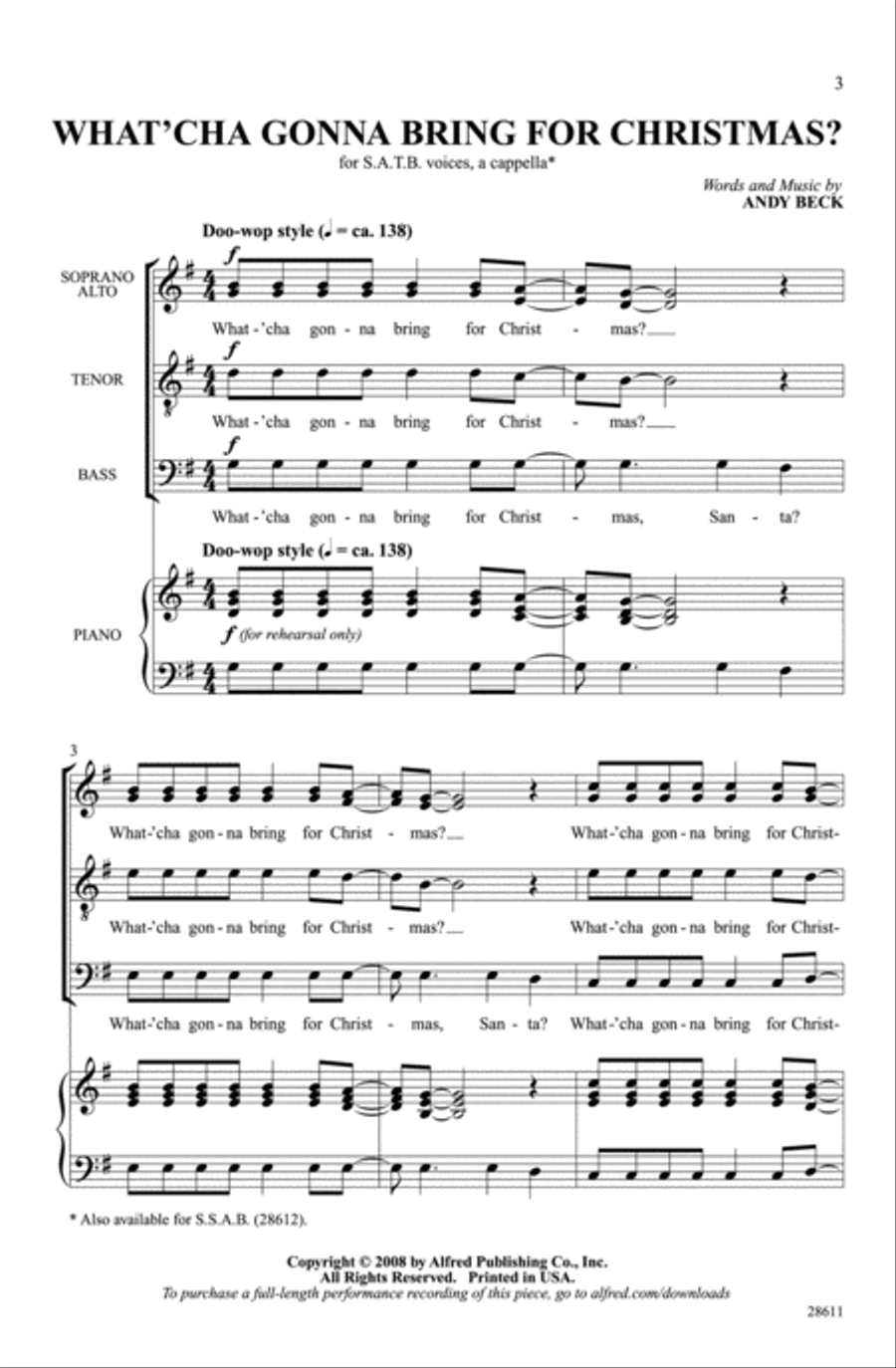 What'cha Gonna Bring for Christmas? 4-Part scores gallery preview page 2