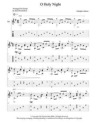 Book cover for "O Holy Night" for solo classical fingerstyle guitar (+TAB)