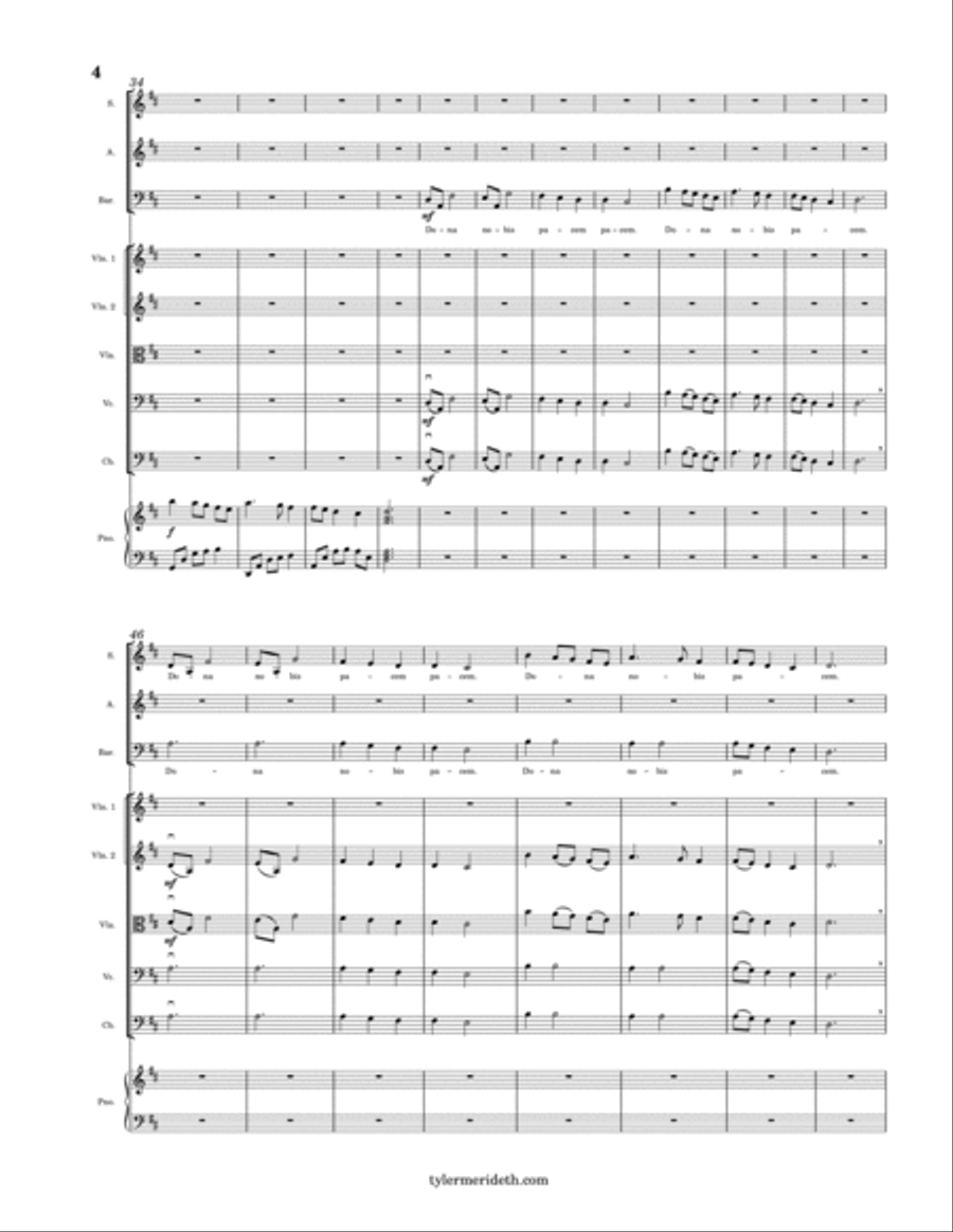 Dona Nobis Pacem for SAB Choir, String Orchestra and Piano 3-Part scores gallery preview page 4