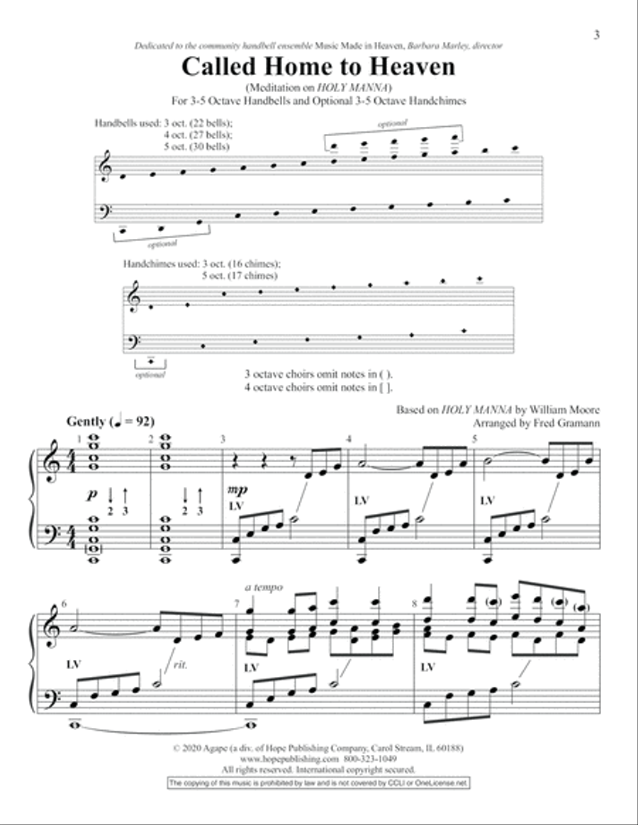 Called Home To Heaven Handbell Choir scores gallery preview page 3