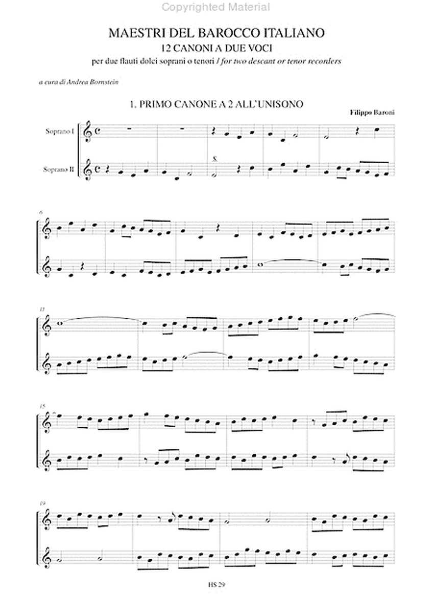 12 two-part Canons for 2 Descant or Tenor Recorders image number null