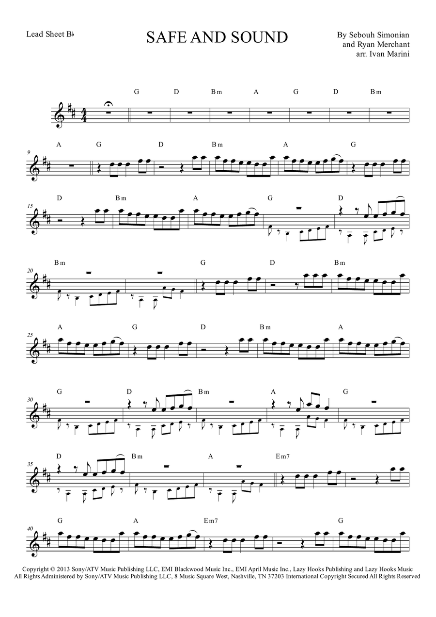 Safe And Sound Piano scores gallery preview page 1