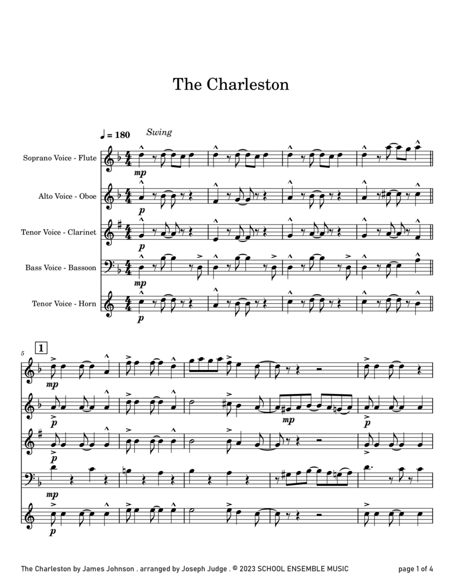 The Charleston by Johnson for Woodwind Quartet in Schools Woodwind Quartet scores gallery preview page 1