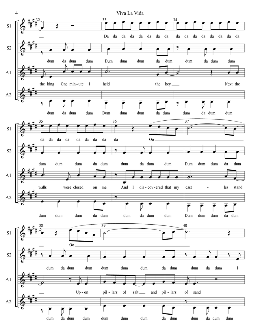 Viva La Vida Viva La Vida SSAA scores gallery preview page 4