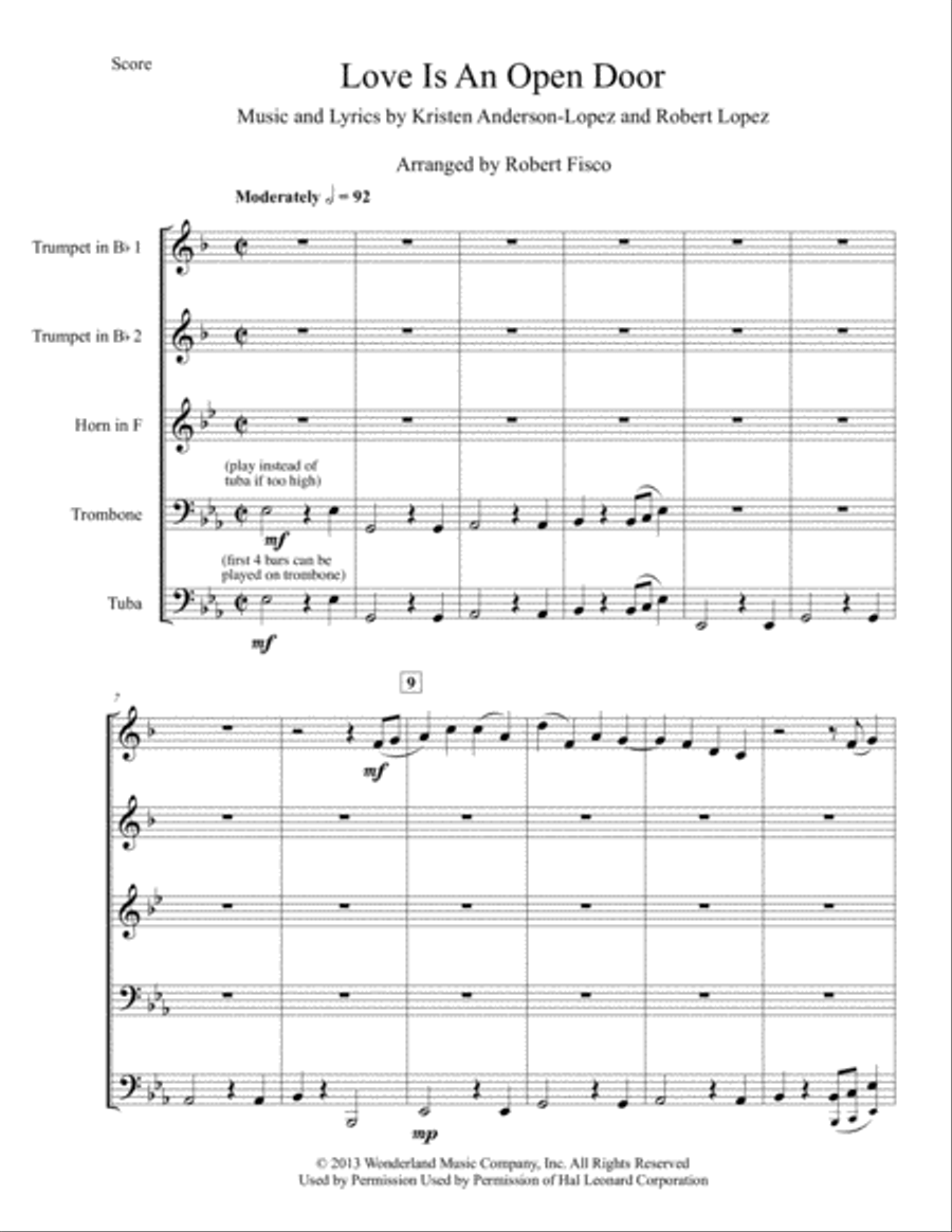 Love Is An Open Door Brass Ensemble scores gallery preview page 2