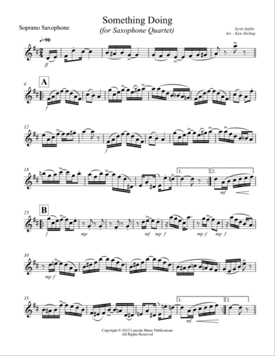 Joplin - “Something Doing” (for Saxophone Quartet SATB) Joplin - “Something Doing” (for Saxophone Quartet SATB) Saxophone Quartet scores gallery preview page 5