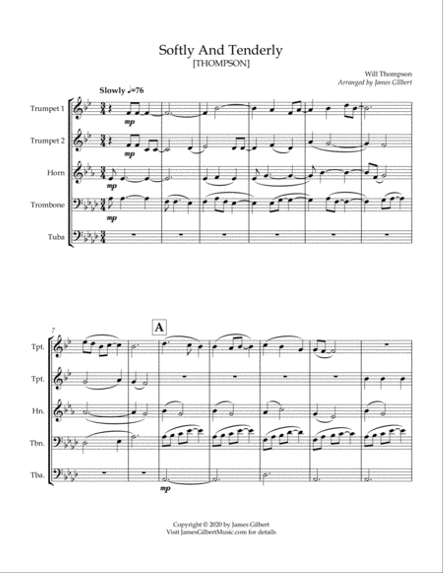 Softly And Tenderly Brass Ensemble scores gallery preview page 6