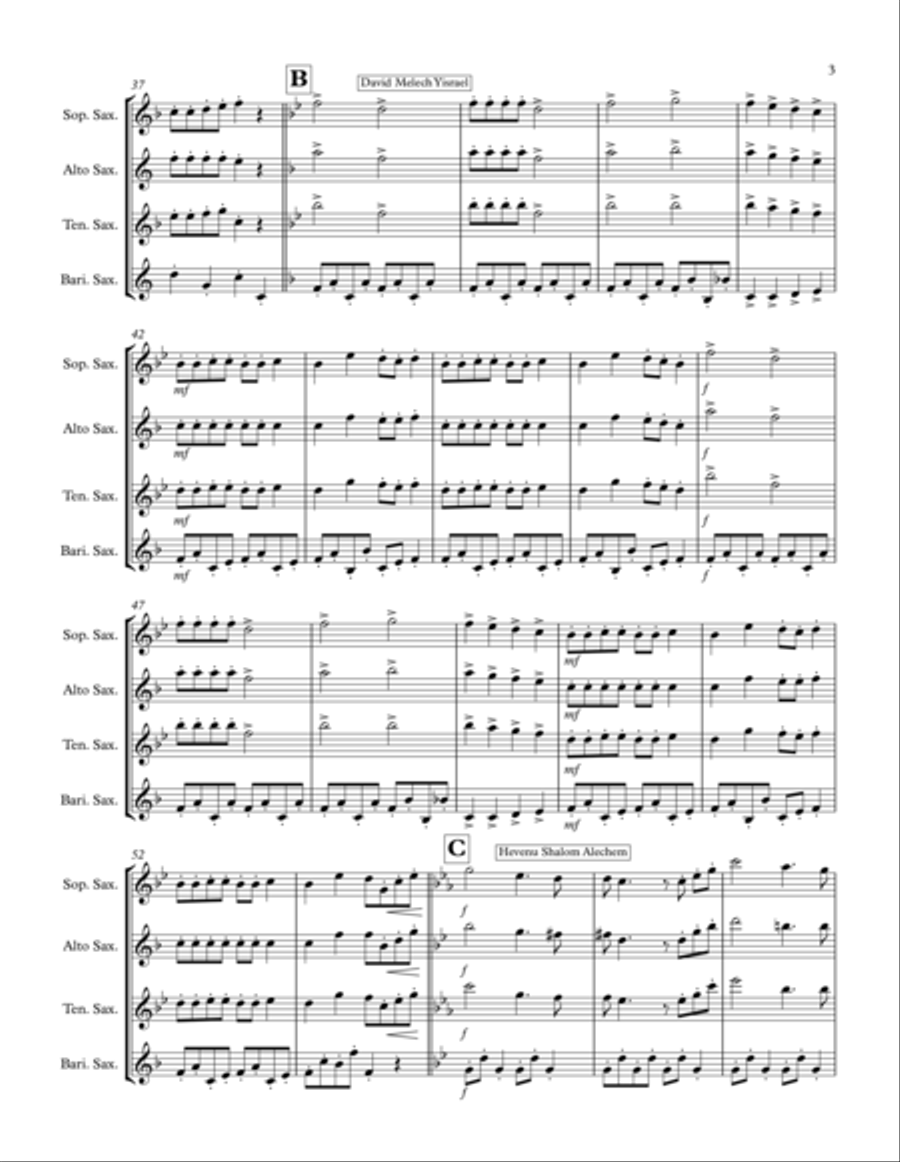 Jewish Medley: Saxophone Quartet Jewish Medley: Saxophone Quartet Saxophone Quartet scores gallery preview page 3