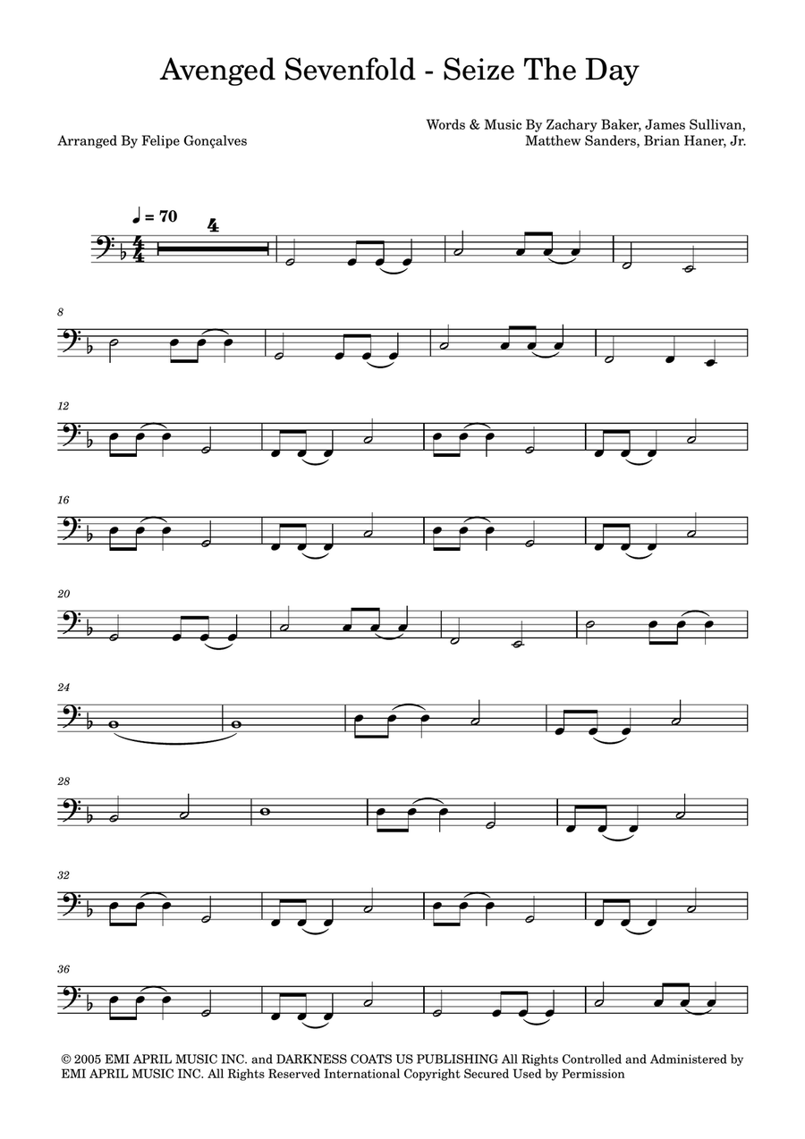 Seize The Day Bass Guitar scores gallery preview page 1