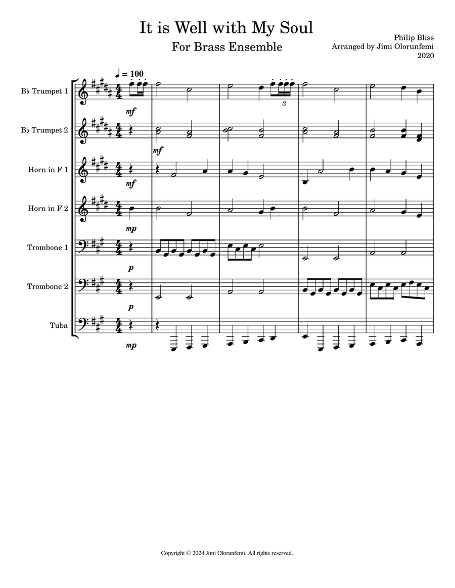 It is Well (for Brass) Brass Ensemble scores gallery preview page 1
