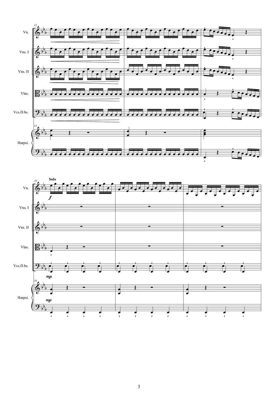 Vivaldi - Concerto No.5 in E flat - La tempesta di mare - RV 253 Op.8 for Violin, Strings and Contin Chamber Orchestra scores gallery preview page 3