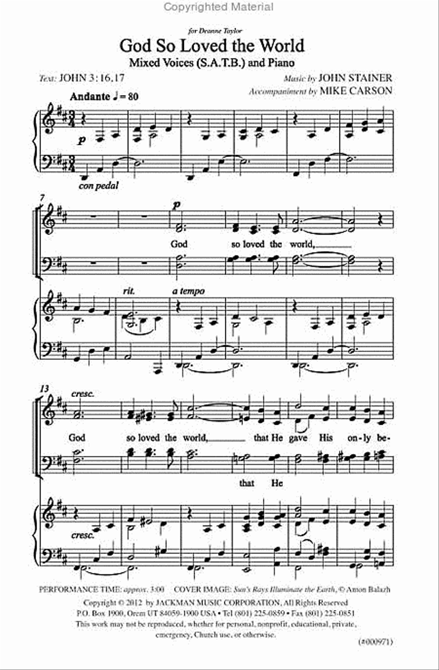 God So Loved the World - SATB - Carson God So Loved the World - SATB - Carson 4-Part scores gallery preview page 2