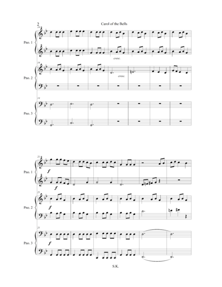 Carol of the Bells for piano ,6 hands