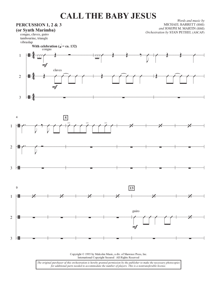 Call the Baby Jesus (New Edition) - Percussion 1-3 Choir scores gallery preview page 1