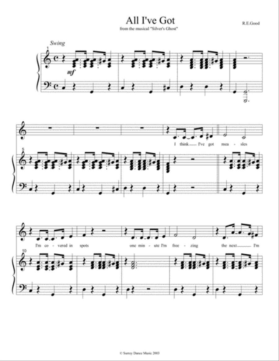 All I've Got (The Hypochondriac's Song) Alto Voice - Digital Sheet Music
