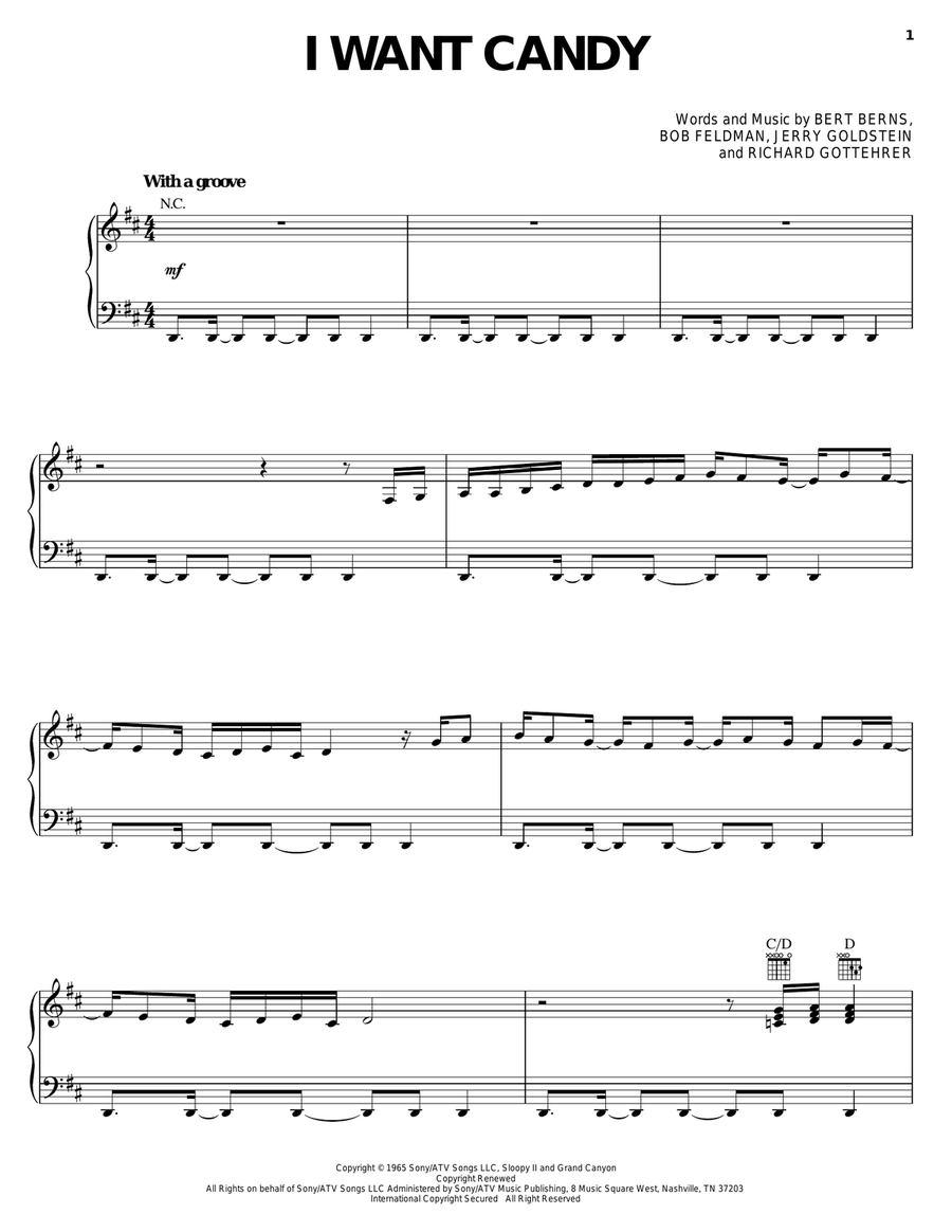 I Want Candy I Want Candy Piano, Vocal, Guitar scores gallery preview page 1